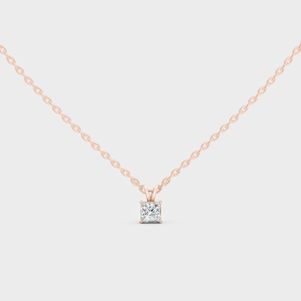 Elegant 1 Ct Princess Cut Diamond Necklace Rose Gold
